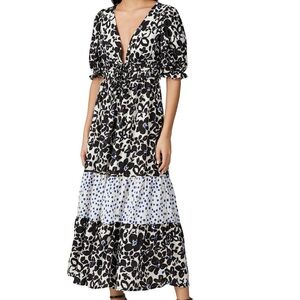 Love, Whit by Whitney Port Black Floral Polka Dot Puff Sleeve Dress